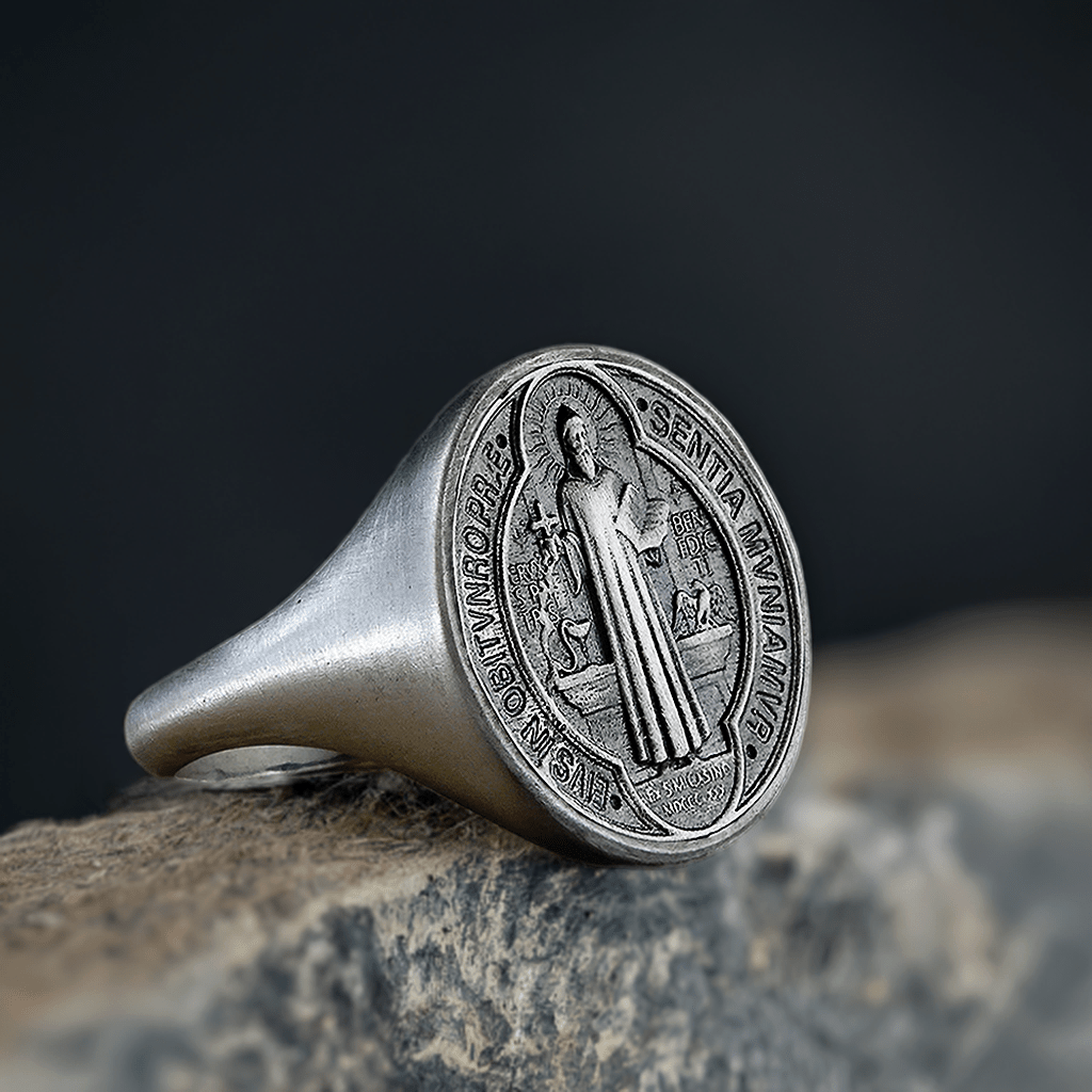 St. Benedict Men's 925 Silver Religious Ring - Faith Jewelry – J F M
