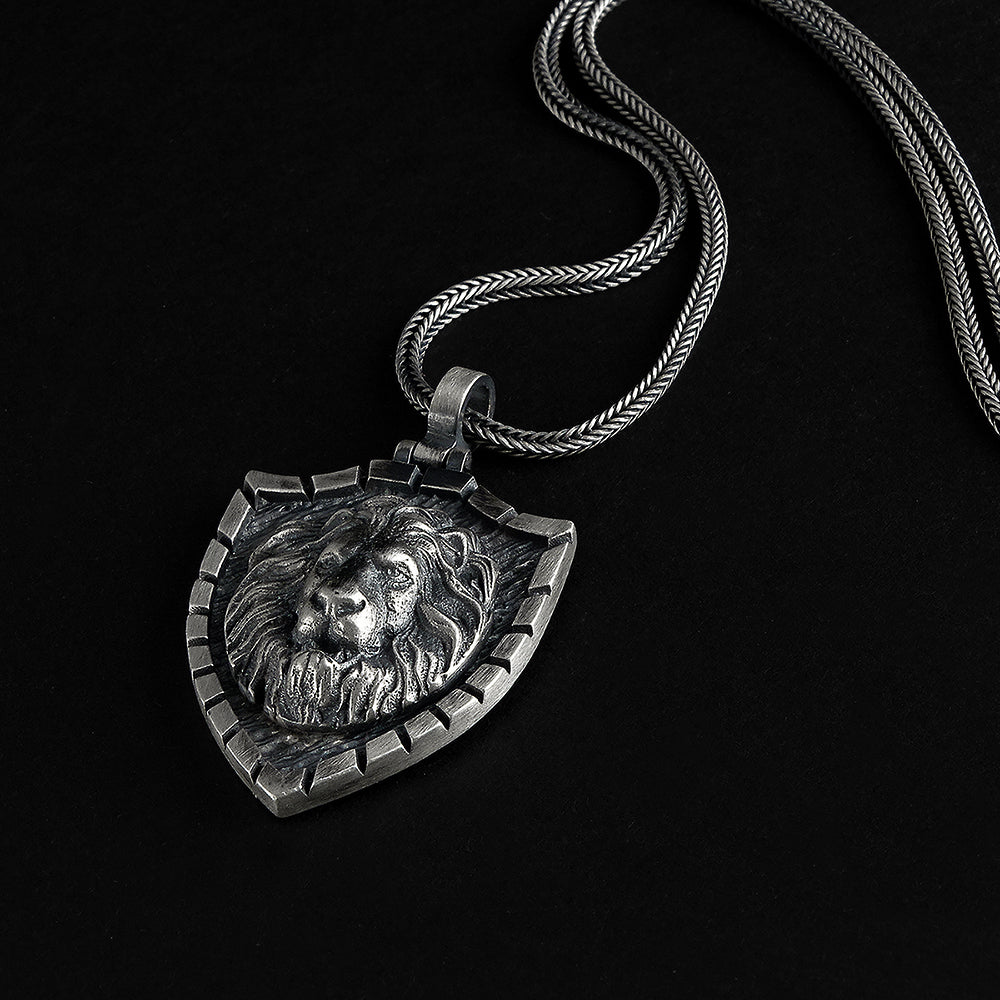 Men Lion Head Charm Necklace & Bracelet