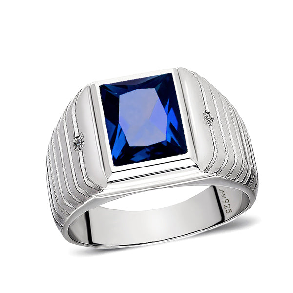 Elegant Men's Ring 925K Solid Sterling Silver & Gemstone sapphire