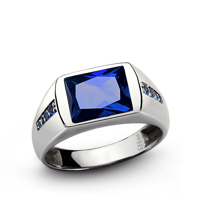 Men's Classic Ring with Accent Sapphires and 3.40ct Gemstone