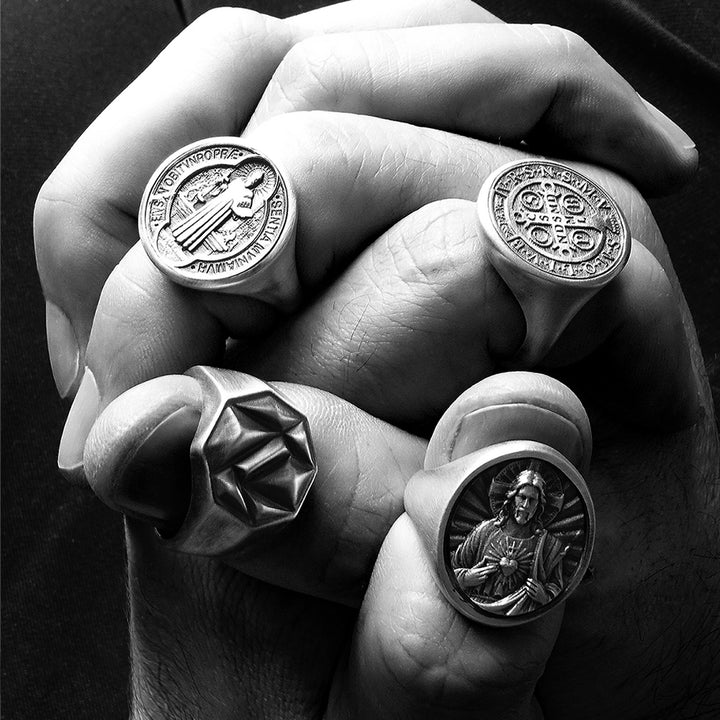 St. Benedict Medallion Men’s Christian Religious 925 Silver Ring