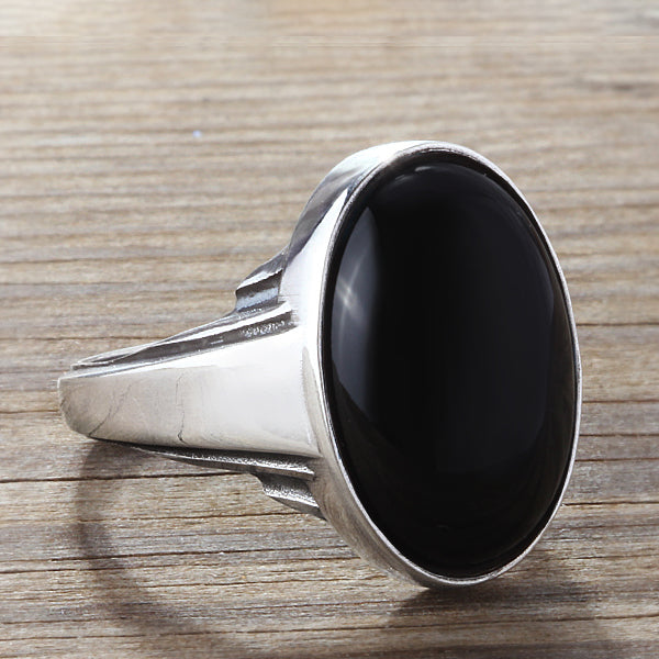 Male Stone Signet Ring in Sterling Silver Art Deco Jewelry