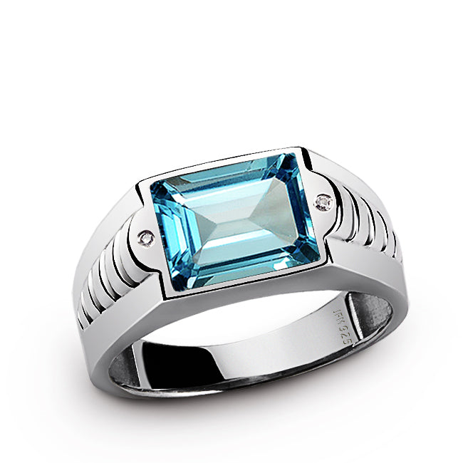 Ring for Men in Sterling Silver with Gemstone & Natural Diamonds topaz
