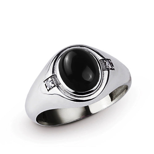 Men's Pinky Ring 925 Silver with Diamonds & Natural Stone