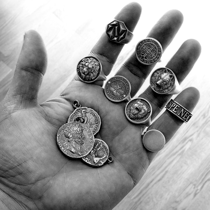 Saint Benedict Exorcism Ring Cross Signature Men's Signet Ring Solid 925 Silver