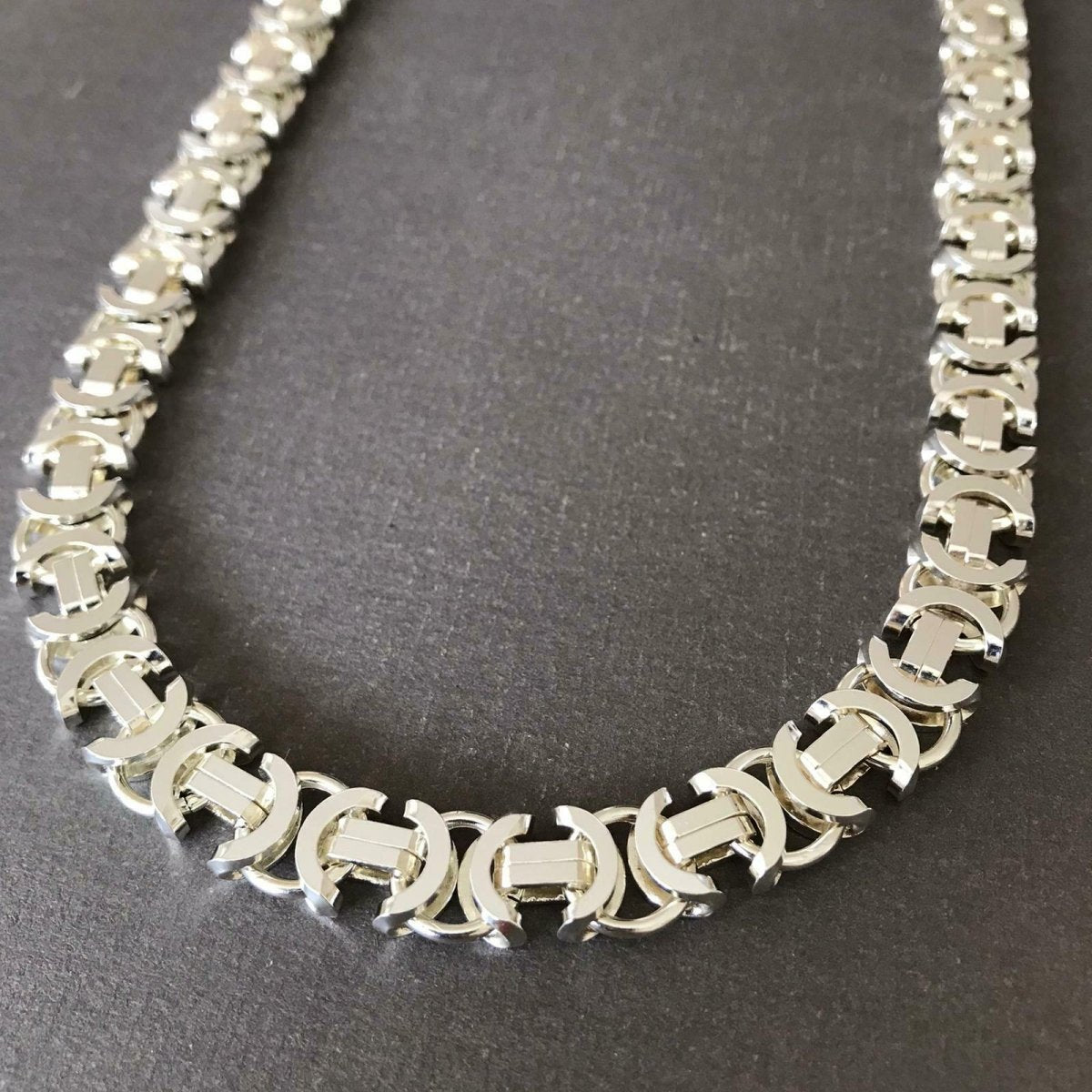 MallofIstanbul 11mm Mens Flat Byzantine Euro Chain – 925 Sterling Silver – 26 Inch, 118g – Handmade Turkey