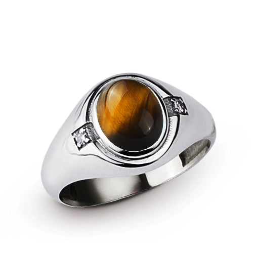 Men's Pinky Ring 925 Silver with Diamonds & Natural Stone