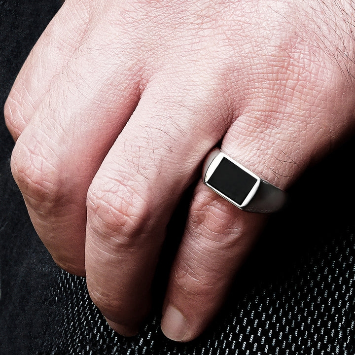 Man Silver Ring with Natural Onyx