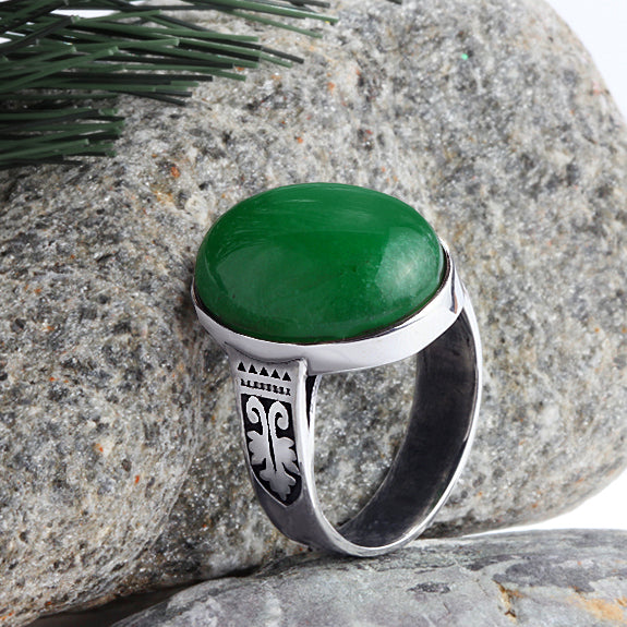 Art Deco Ring for Men 925 Silver with Natural Stone