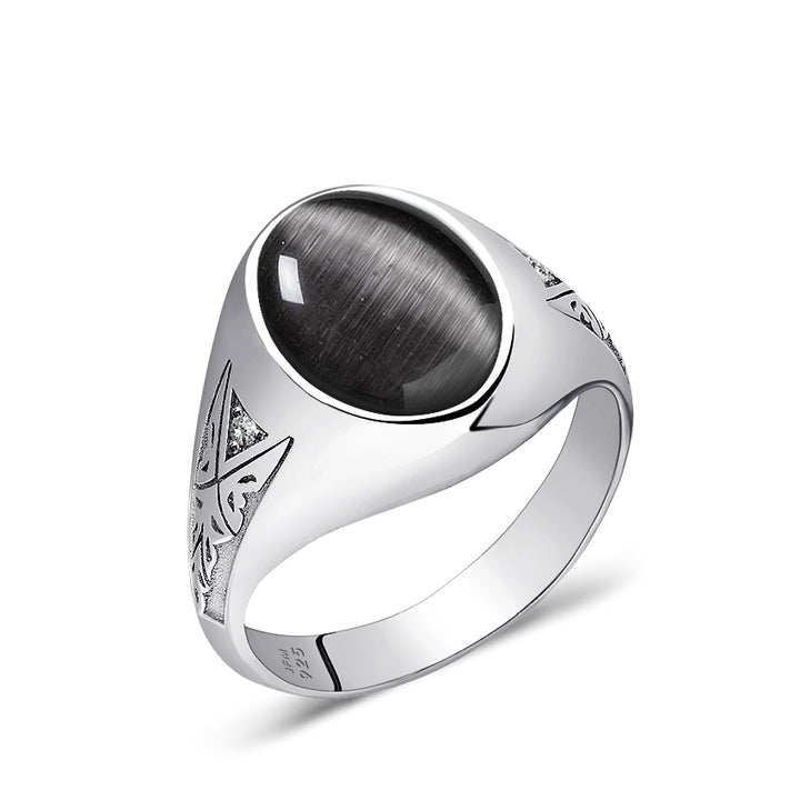 cat's eye stone men's ring solid silver
