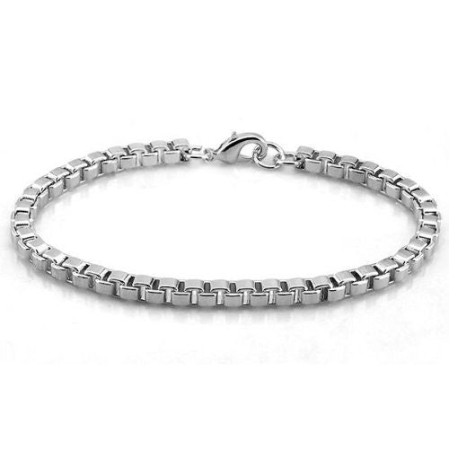 Men Woman's Chain 925 Sterling Silver Byzantine Box Link Bracelet 3mm 21cm