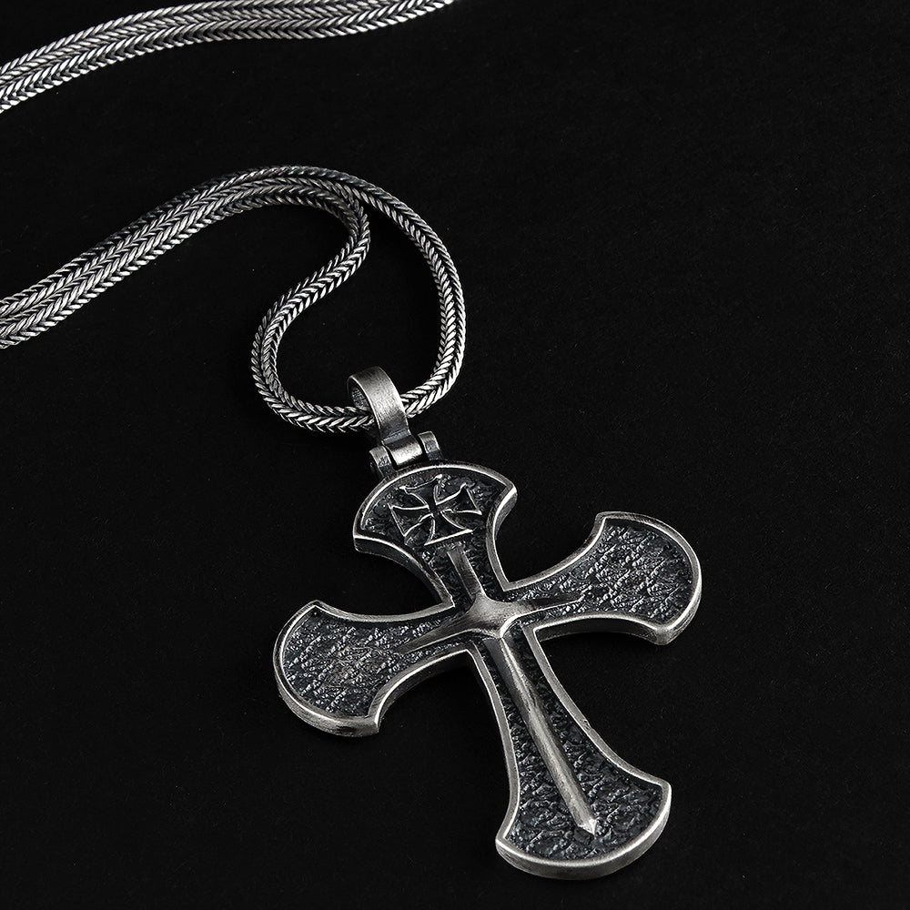 Templar Knights Sword 925 Sterling Silver Cross Pendant Necklace