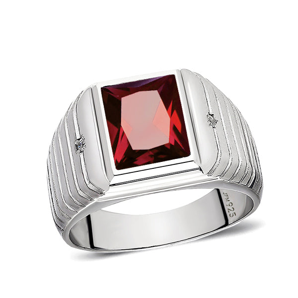 Elegant Men's Ring 925K Solid Sterling Silver & Gemstone ruby