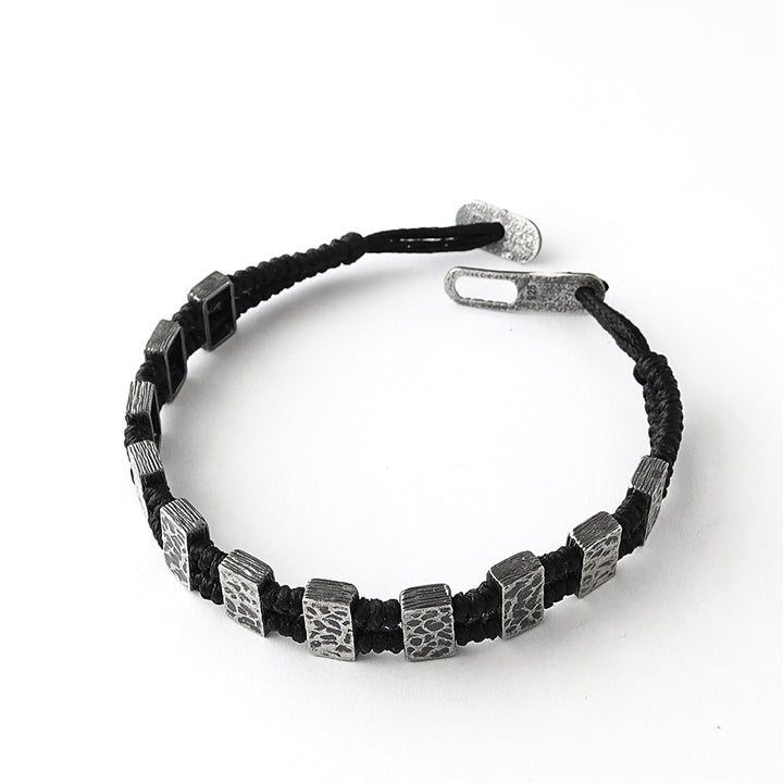 black cord and silver bracelet for men