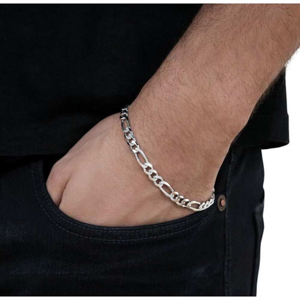 5mm Men's 925 Sterling Silver Figaro Chain Bracelet 7.5 to 9 | JFM 8.6 (22cm)