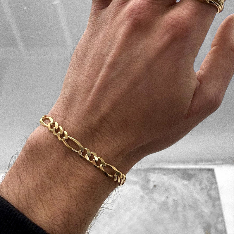 Figaro Bracelet Mens 18ct Gold Bracelets 7mm Mens Gold Plated On