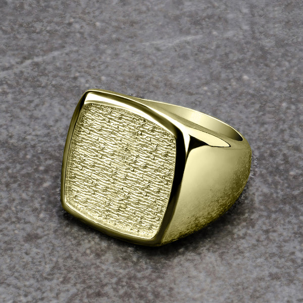 Male Signet Ring 18K Gold Plated Solid Silver Wide Band for Man