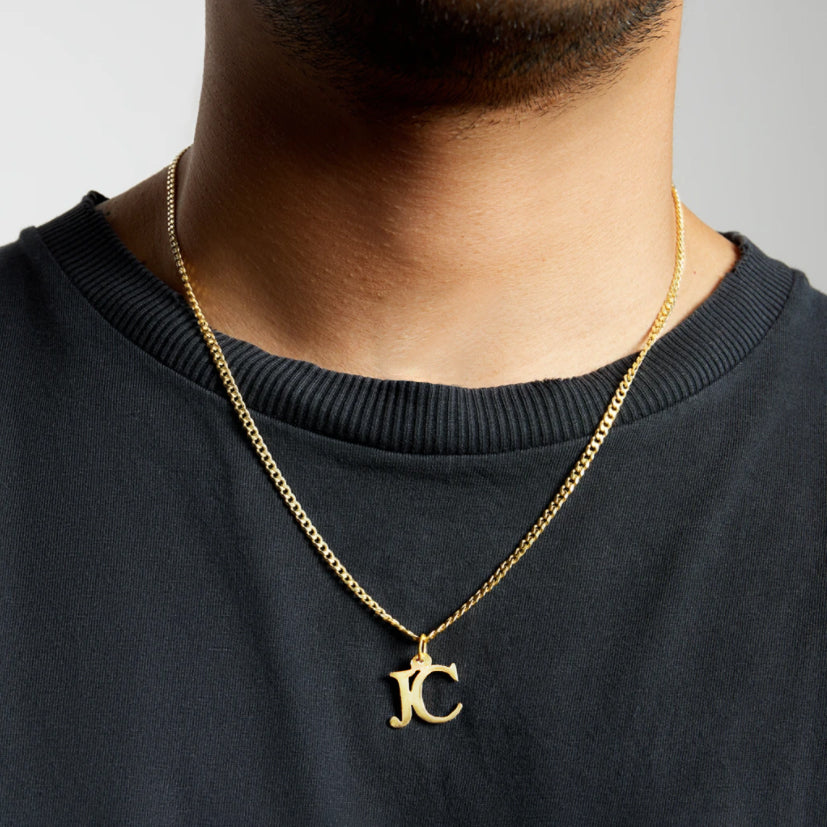 Men's Personalized Necklace Letter Pendant & Silver Cuban Chain