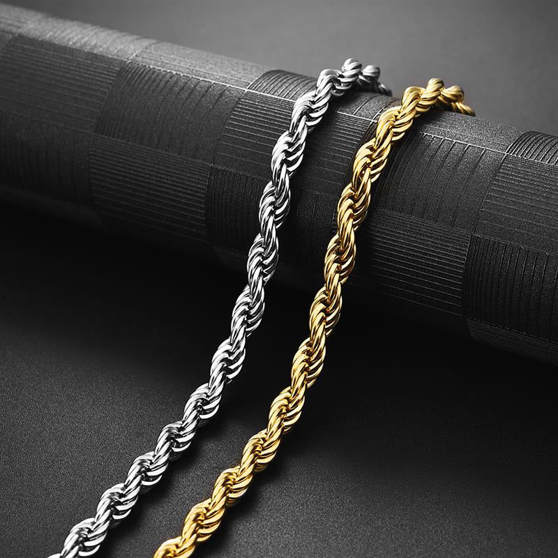 Men's Rope Chain Necklace Gold-Plated Silver Casual Jewelry | JFM 24 (61cm) / 0.20 (5mm)