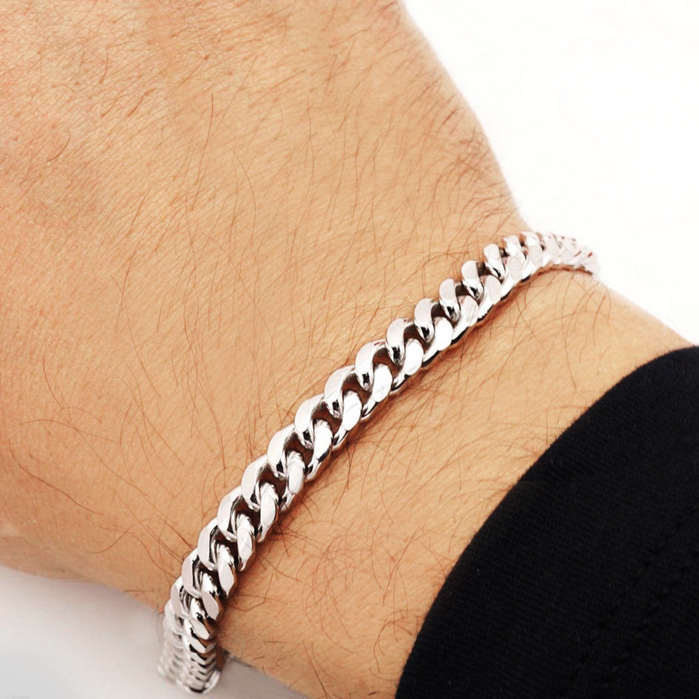 Men's Solid 925 Sterling Silver Cuban Chain Bracelet