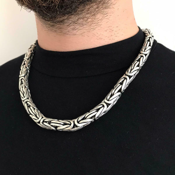 24 Inch Men Bali Viking Byzantine Chain Necklace 11mm 300GR 925 Silver Sterling