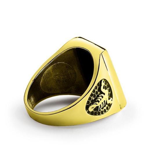 18K Solid Gold Scorpion Biker Ring with Black Onyx
