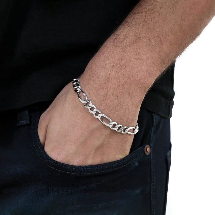 Men's 7mm Real Solid 925 Sterling Silver Figaro Chain Bracelet