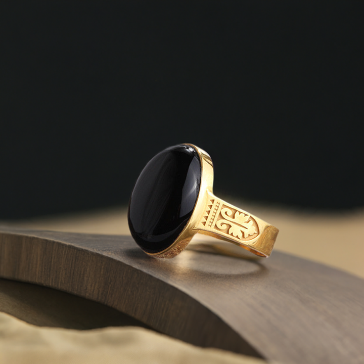 Real Gold Ring with Black Onyx Stone