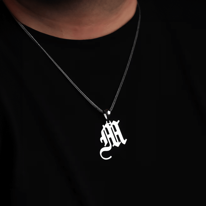 Men's Necklace with Custom Gothic Letter