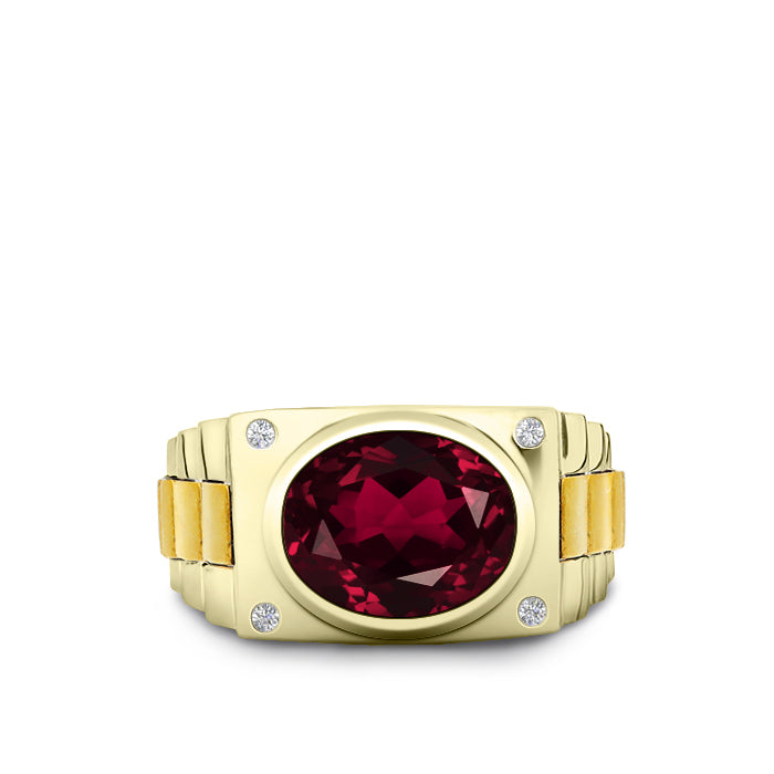925 Silver Ring with Ruby 5 Stone Genuine DIAMOND Band Gold Plated Red Gemstone Jewelry