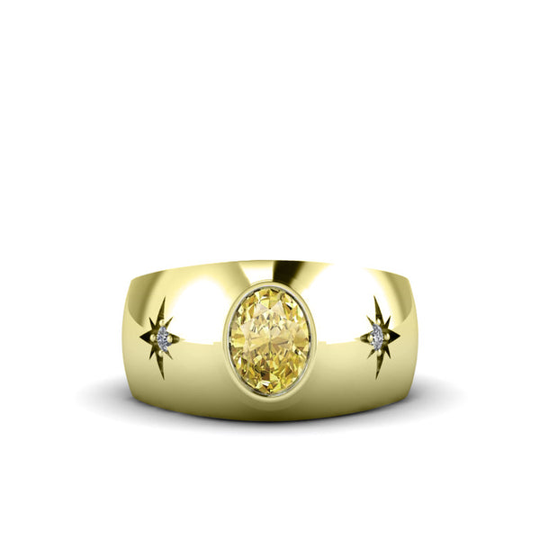 Scorpio Birthstone Ring Citrine and GENUINE Diamonds in 925 Silver Male Gold-Plated Jewelry