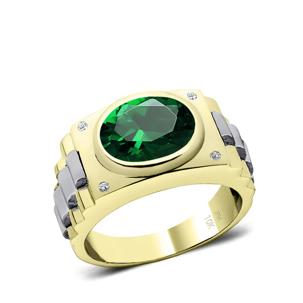 Wedding Ring for Man Diamond Birthstone Band with 4.50ct Green Emerald Gentleman Classic Jewelry