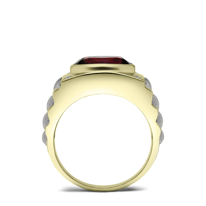 925 Silver Ring with Ruby 5 Stone Genuine DIAMOND Band Gold Plated Red Gemstone Jewelry