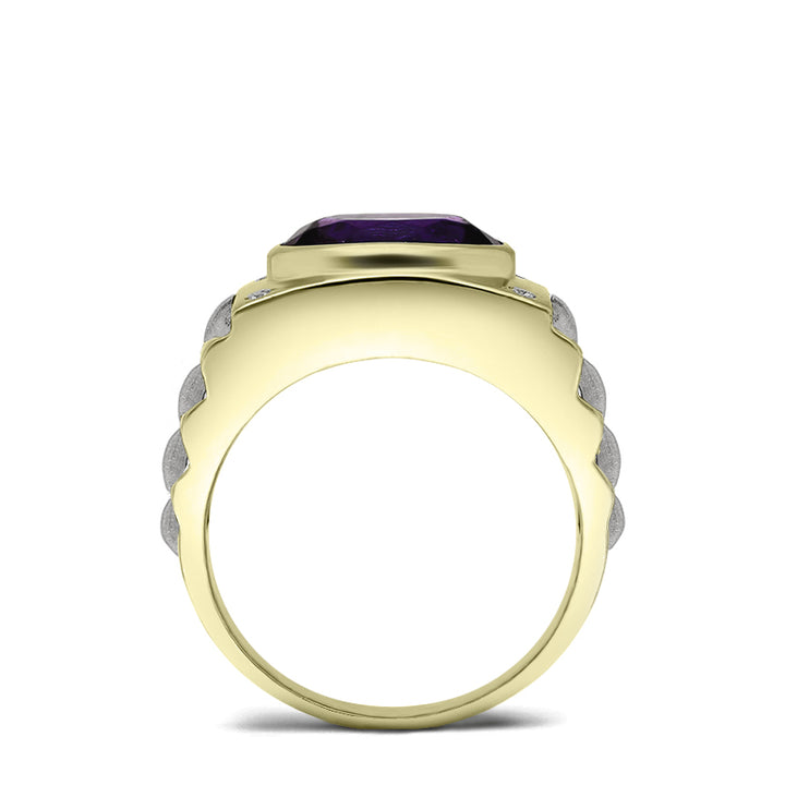 925 Sterling Silver Diamond Ring for Man Gold Plated Band 12x10 mm Oval Amethyst Male Gift