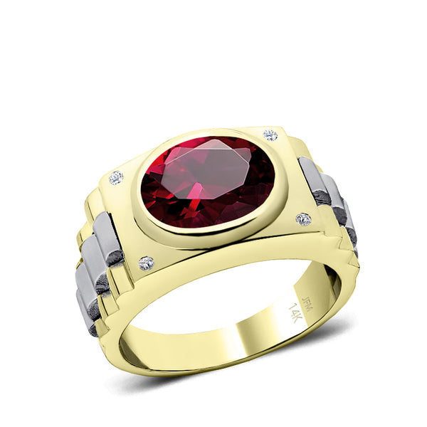 Men's Ring with Gemstone 4.50ct Oval Ruby in 14k SOLID Gold Natural Diamond Anniversary Band
