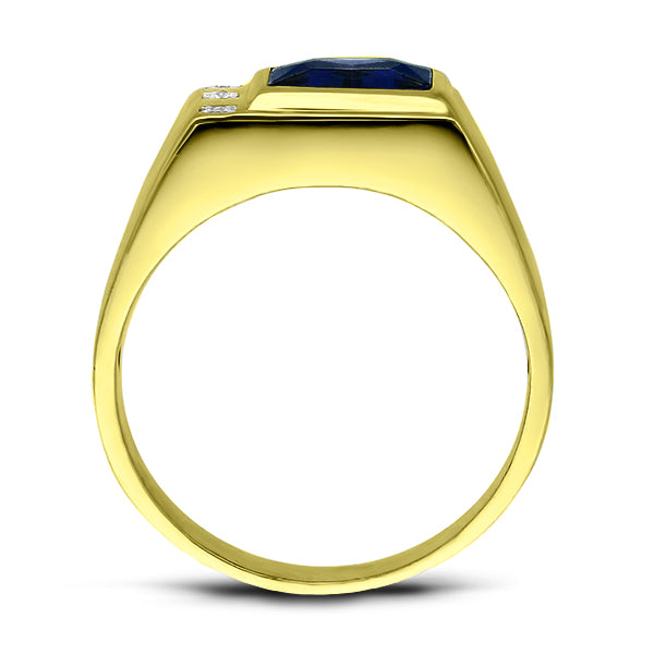 Mens Solid 18K Gold Blue Sapphire Ring 0.06ct Natural Diamonds Fine Ring for Man
