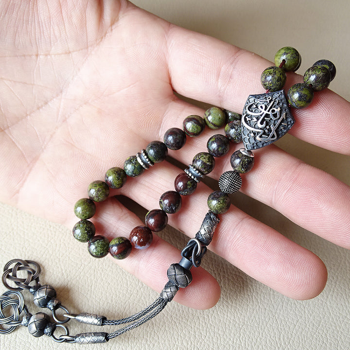 925 STERLING SILVER 33 Prayer Jasper Beads Muslim Tasbih Misbaha Rosary Islamic