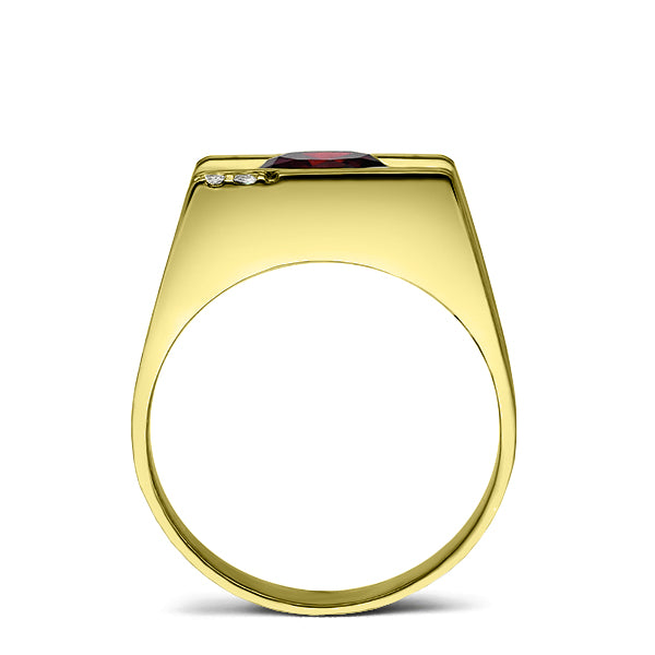 Mens Ring REAL Solid 10K YELLOW GOLD with Red Ruby and GENUINE DIAMONDS