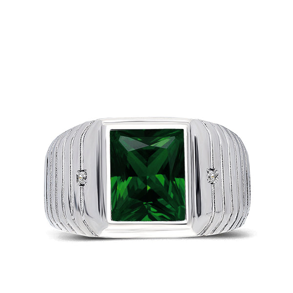 Elegant Men's Ring 925K Solid Sterling Silver & Gemstone emerald