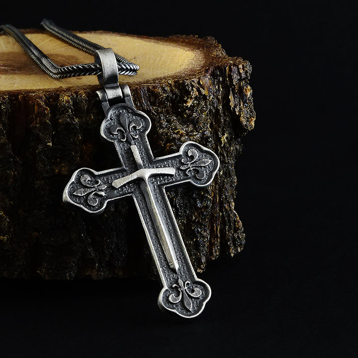Cross Pendant Necklace Charm with Sword 925 Sterling Silver
