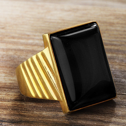 14k Yellow Gold Men's Statement Ring with Black Onyx Stone
