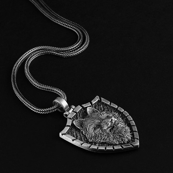 Wolf Necklace Oxidized Solid Silver Men's Pendant with Silver Chain | JFM