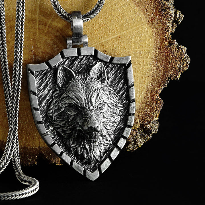 Wolf Necklace Oxidized Solid Silver Men's Pendant with Silver Chain | JFM