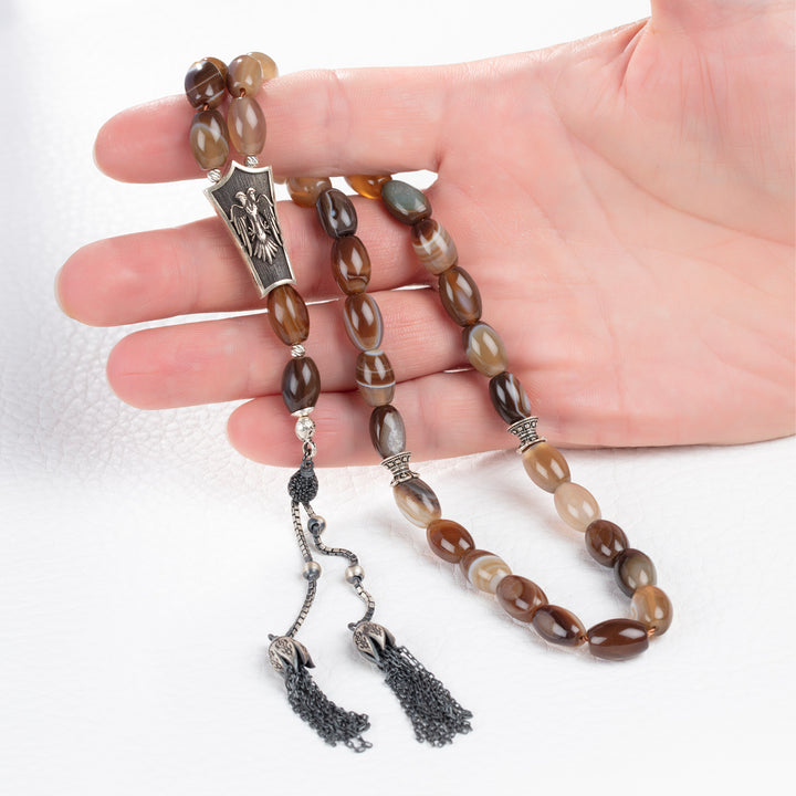 Aqiq Tasbih Islamic Prayer Beads Natural Healing Stones Rosary Muslim Eid Gift for Man