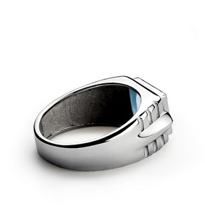 Sterling Silver Bezel Set Gemstone Ring for Men with Diamonds | JFM – J F M