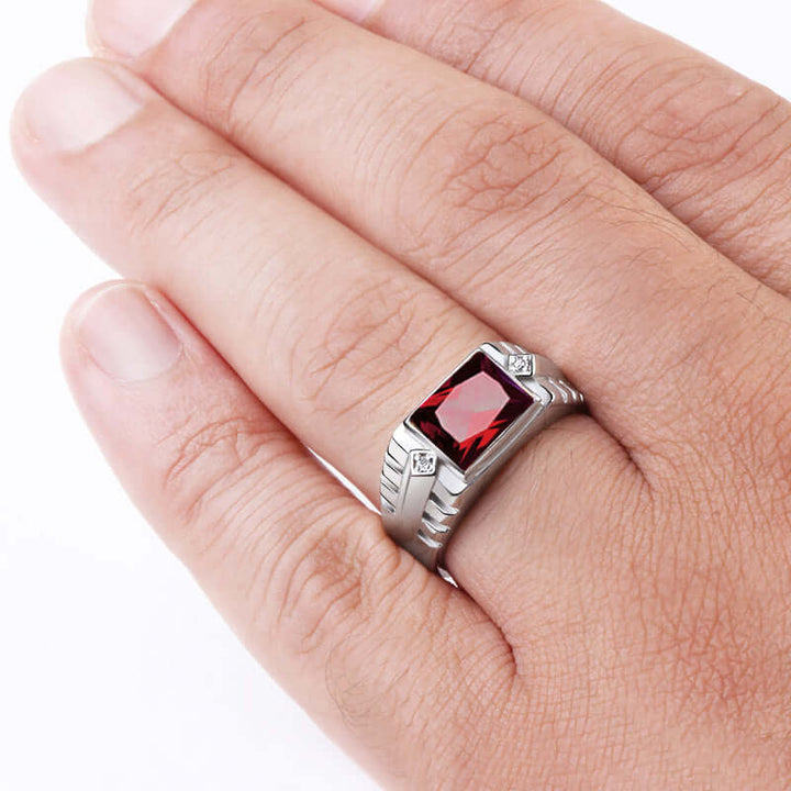 Sterling Silver Bezel Set Gemstone Ring for Men with Diamonds