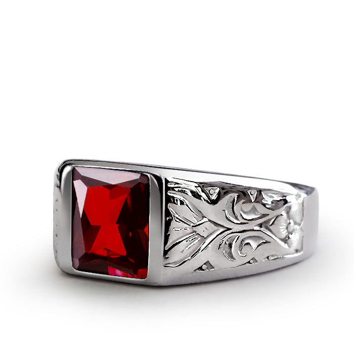 Men's Ring with Gemstone in 925k SOLID Sterling Silver ruby