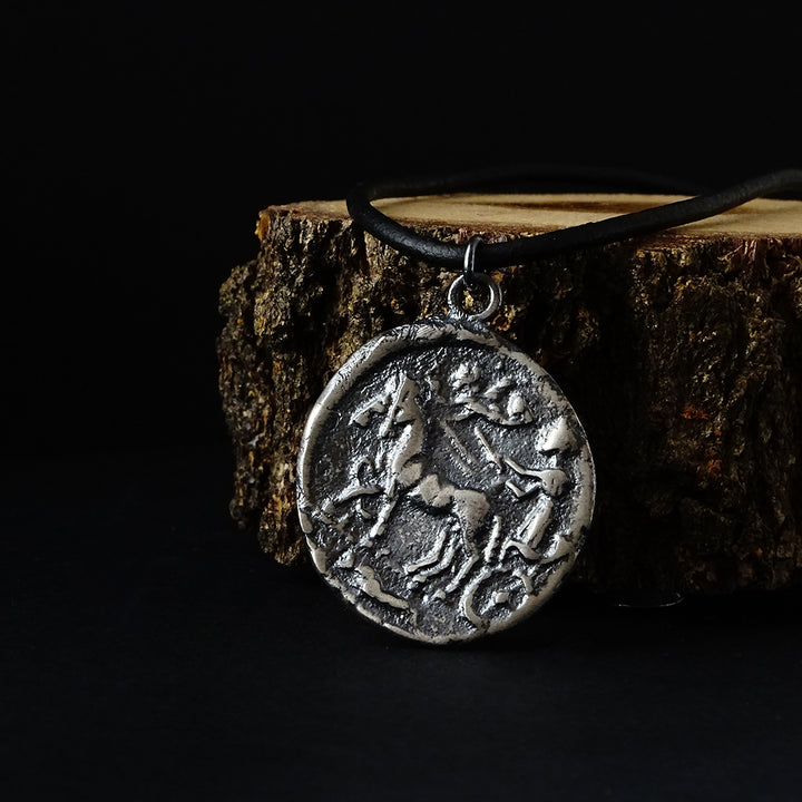 Ancient Coin 925 Silver Men's Medallion Necklace Oxidized 3D Pendant | JFM