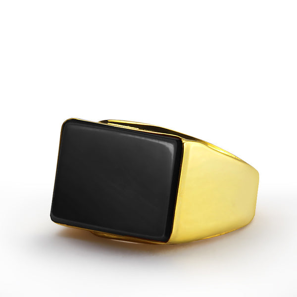 Men's Ring in 10k Yellow Gold with Black Onyx Stone