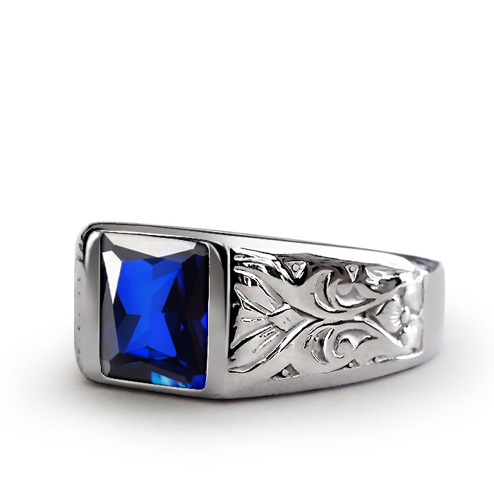 Men's Ring with Gemstone in 925k SOLID Sterling Silver sapphire
